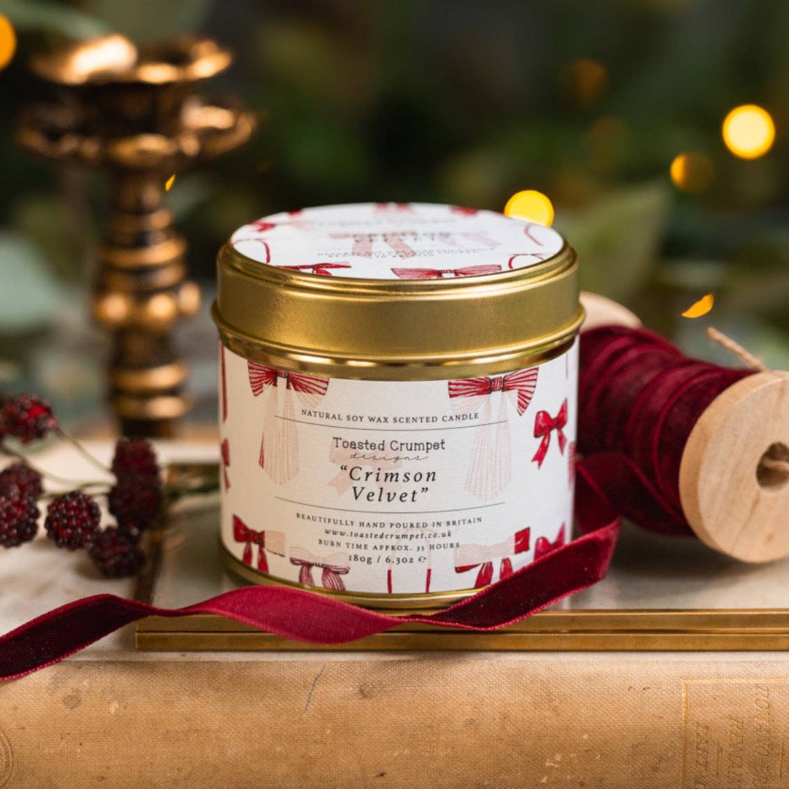 Crimson Velvet Candle in a Matt Gold Tin