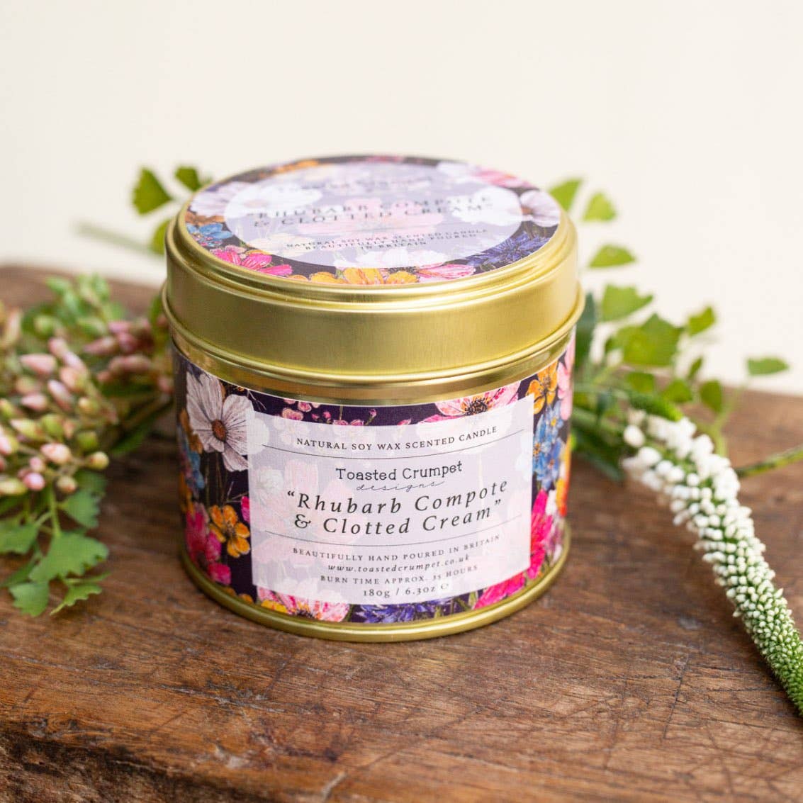 Rhubarb Compote & Clotted Cream Candle in a Matt Gold Tin