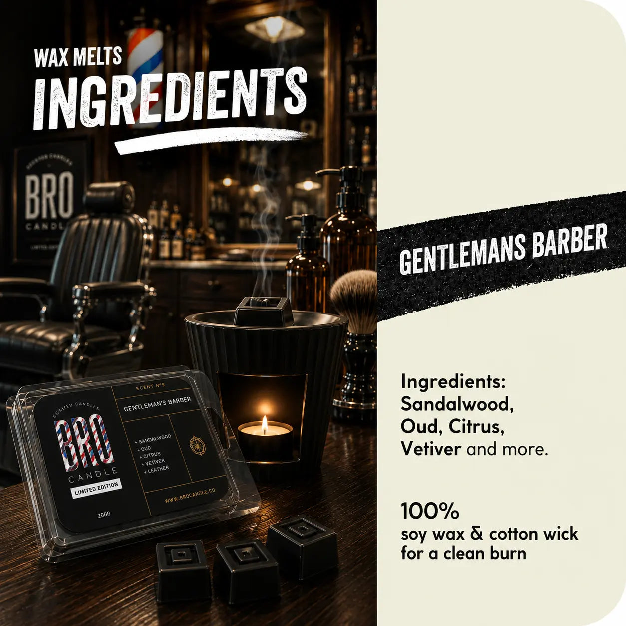 Gentlemans Barber Wax Melts Bro Candle