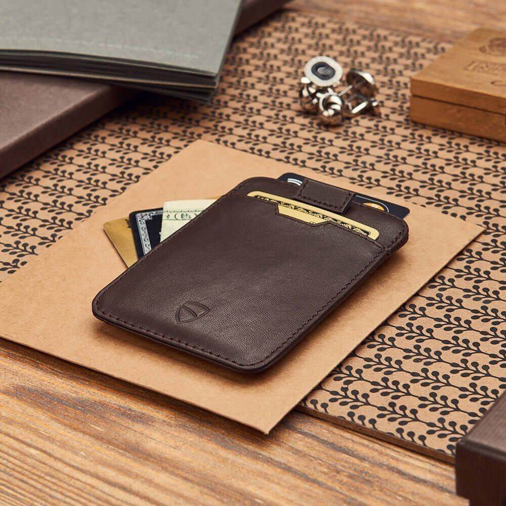 VAULTSKIN CHELSEA LEATHER CARD HOLDER WITH RFID BLOCKING (BROWN)