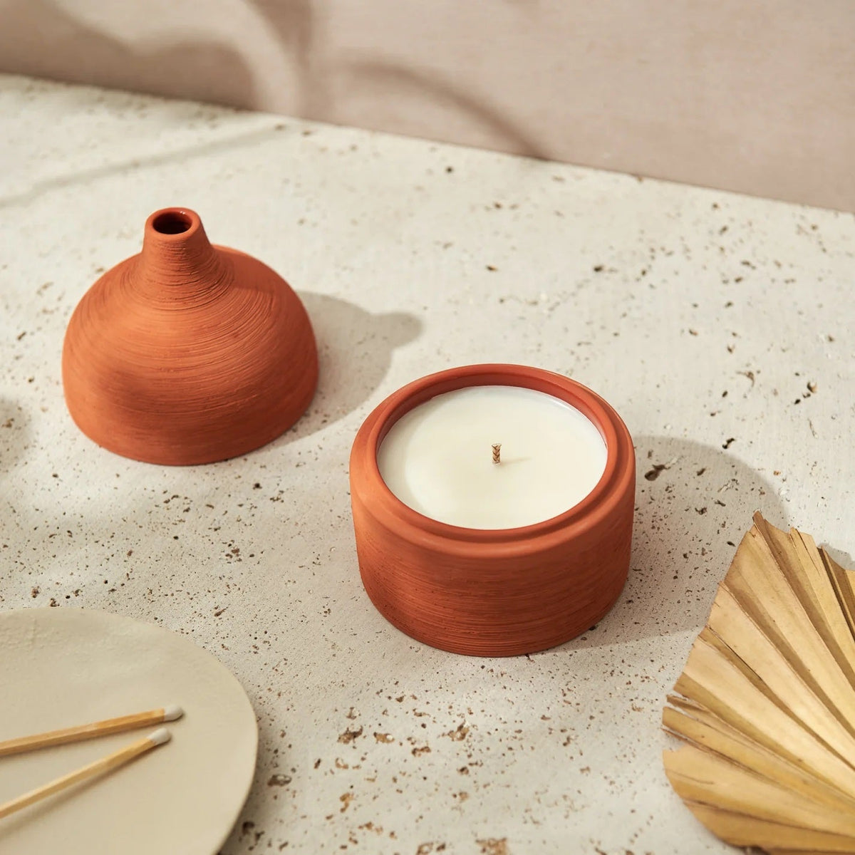 Moroccan Textured Terracotta Ceramic Candle