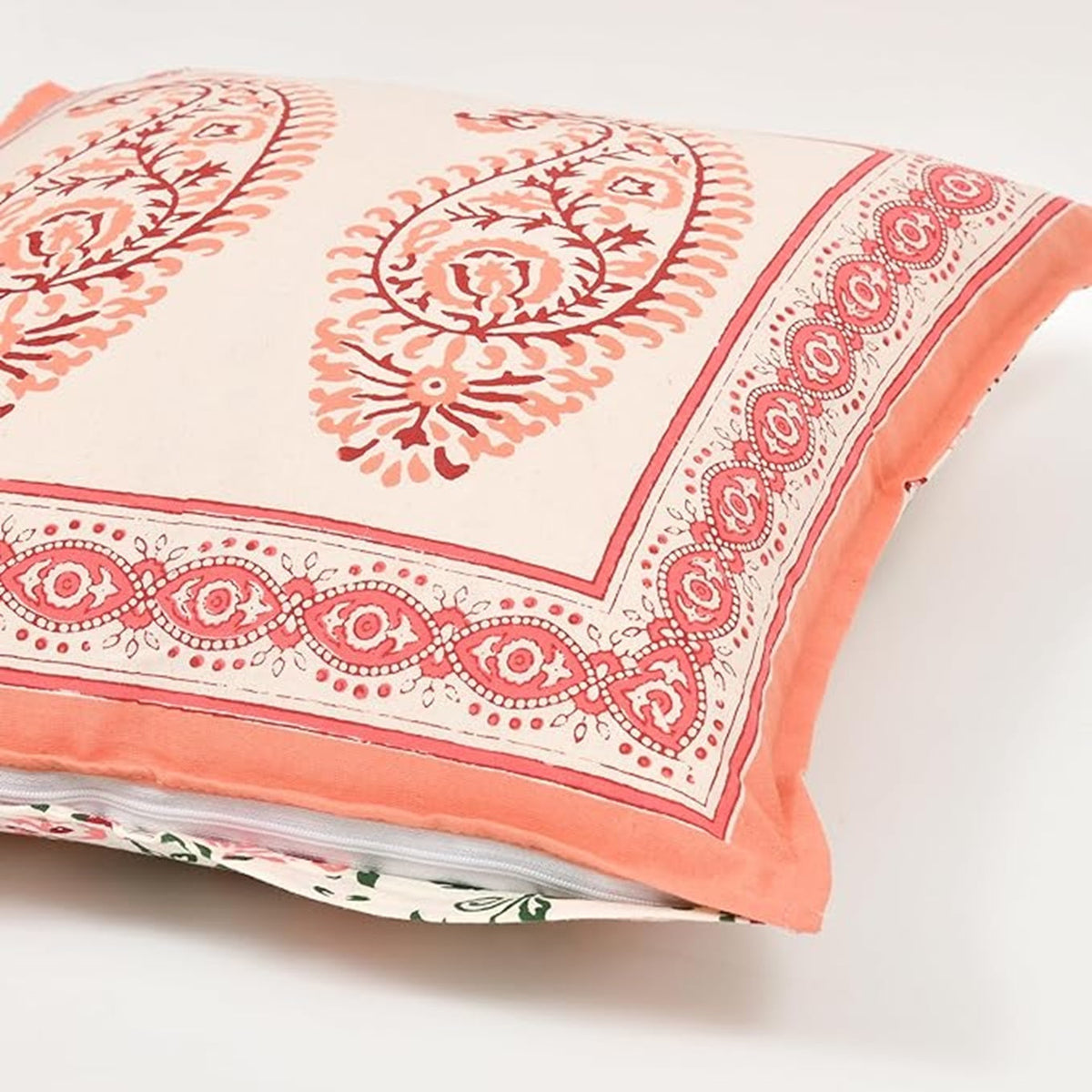 Peach Paisley Ethnic Cotton Square Cushion Covers