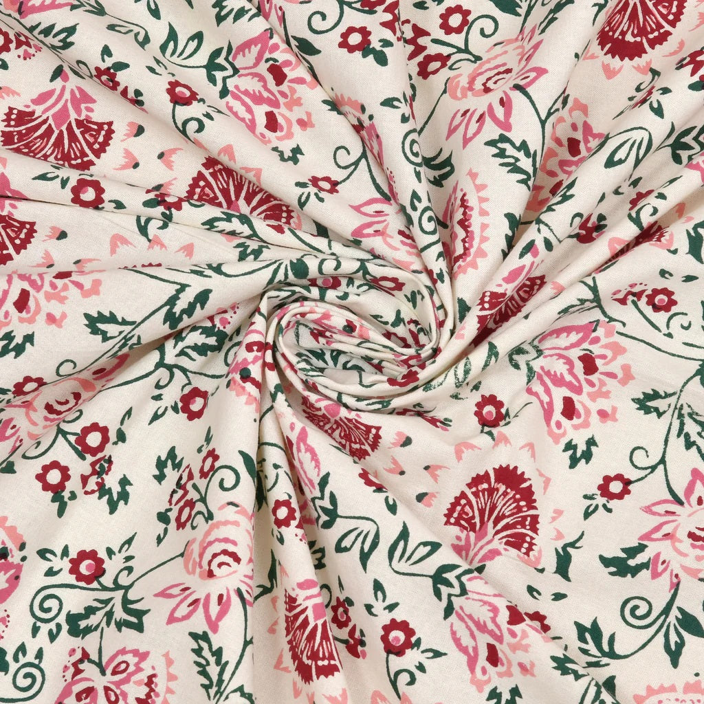 Hand Block Printed (Pink Floral) Pure Cotton Table Cloth | 220 cm X 150 cm