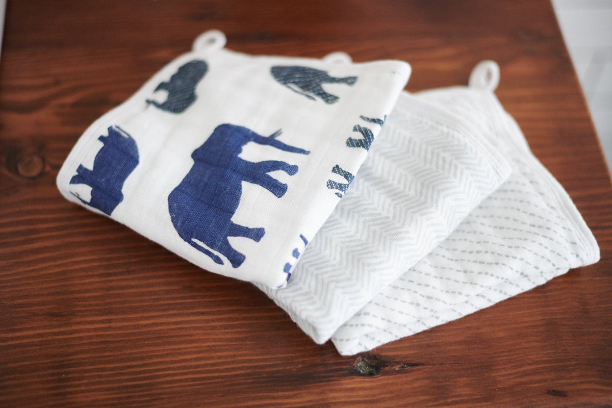 In the Wild Elephant Cotton Washcloth Set 3PK
