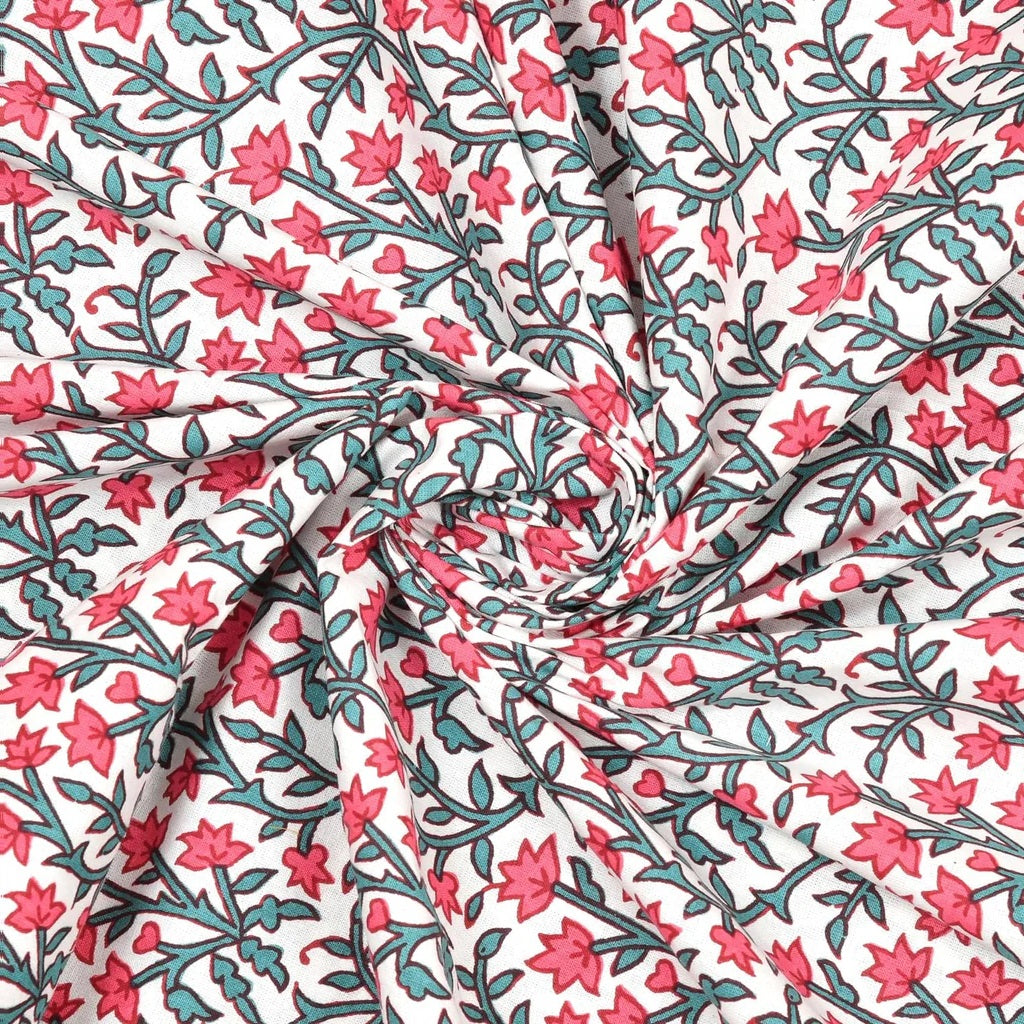 Hand Block Printed (Turquoise Pink) Pure Cotton Table Cloth | 220 cm X 150 cm