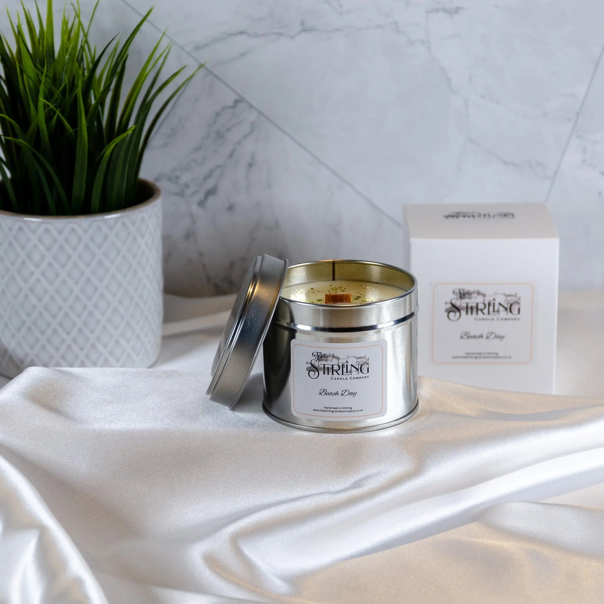 Beach Day – Travel Tin Candle – Wooden Wick The Stirling Candle Company