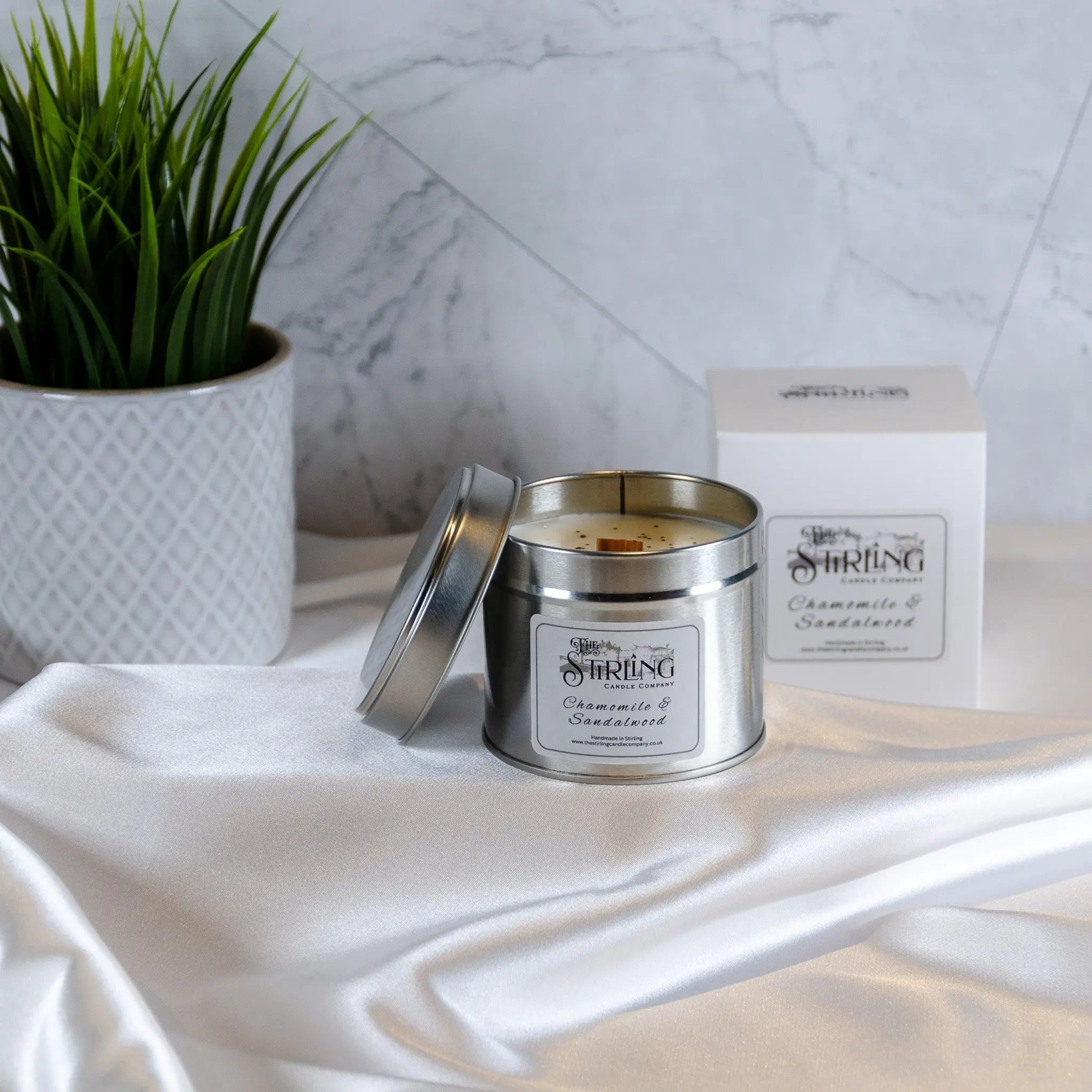 Chamomile & Sandalwood – Travel Tin Candle – Wooden Wick The Stirling Candle Company