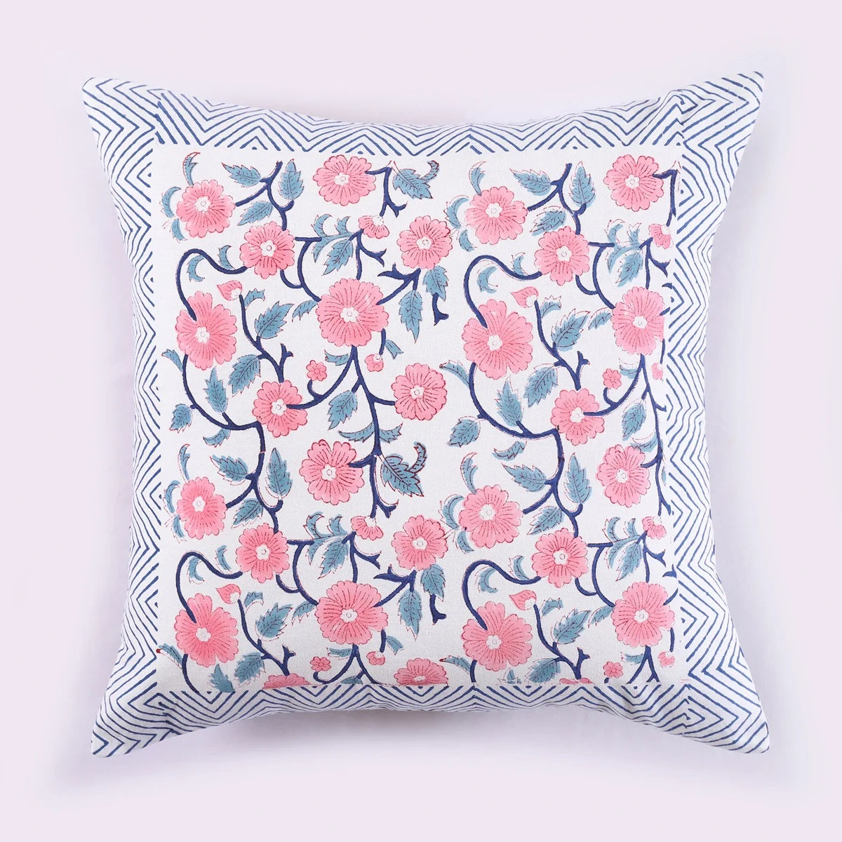 White & Pink Ethnic Motifs Cotton Square Cushion Covers