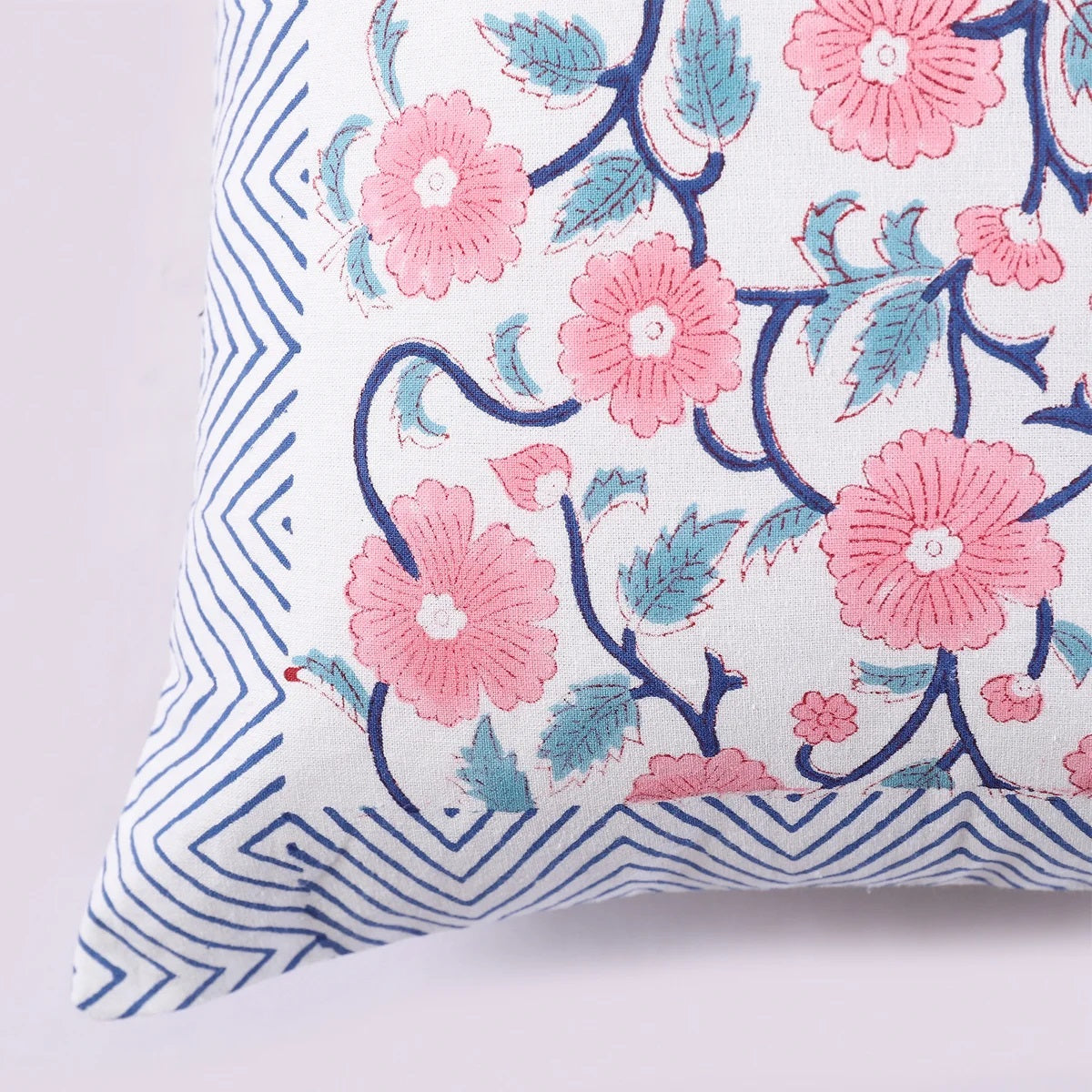 White & Pink Ethnic Motifs Cotton Square Cushion Covers