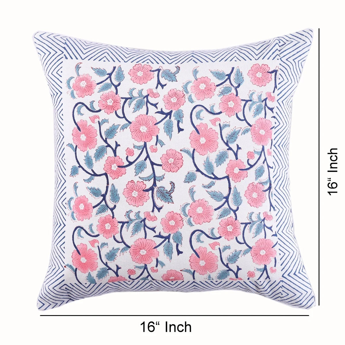 White & Pink Ethnic Motifs Cotton Square Cushion Covers