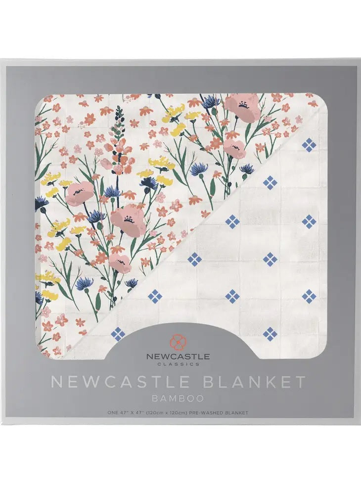 Wildflowers and Periwinkle Diamond Polka Dot Bamboo Newcastle Blanket