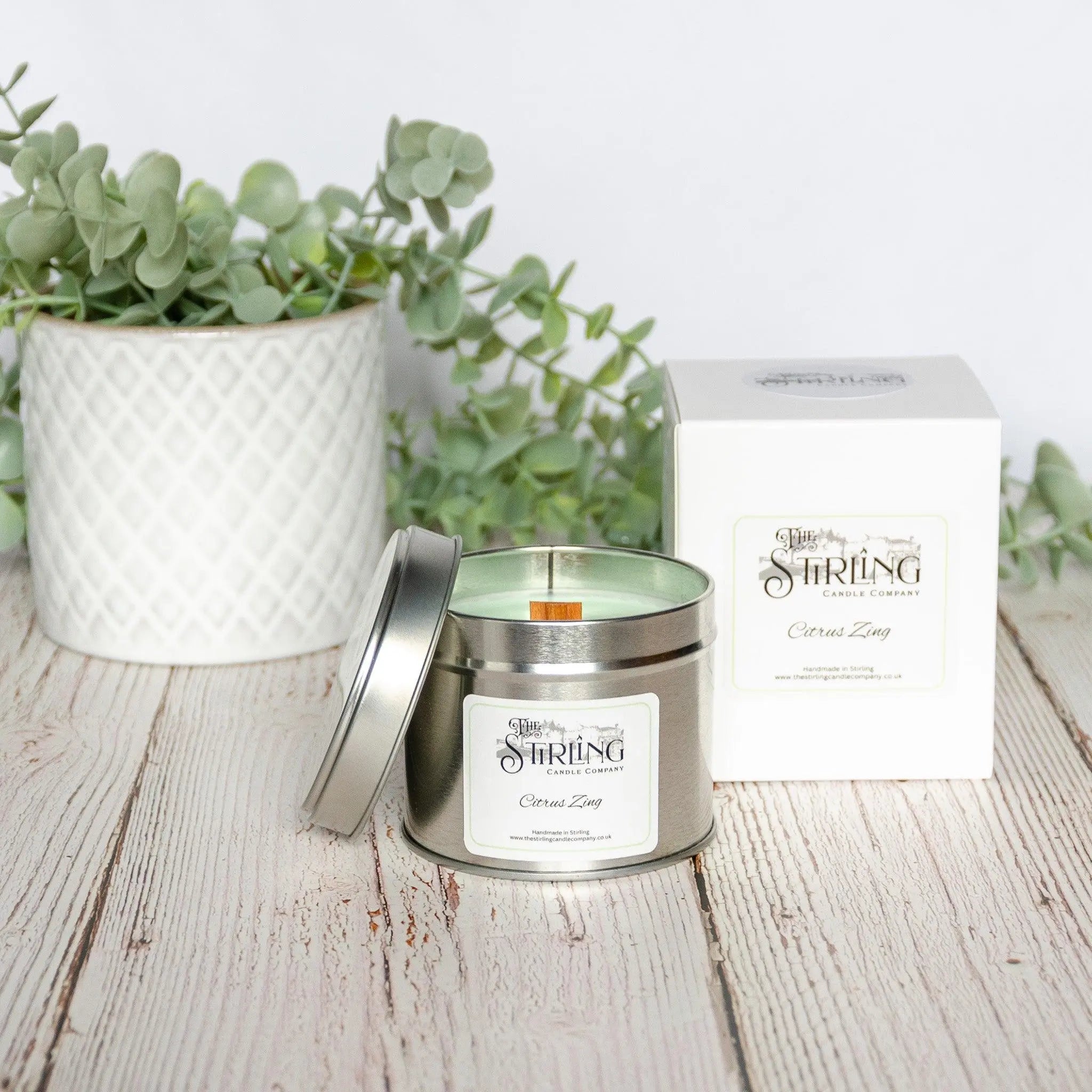 Citrus Zing – Travel Tin Candle – Wooden Wick The Stirling Candle Company