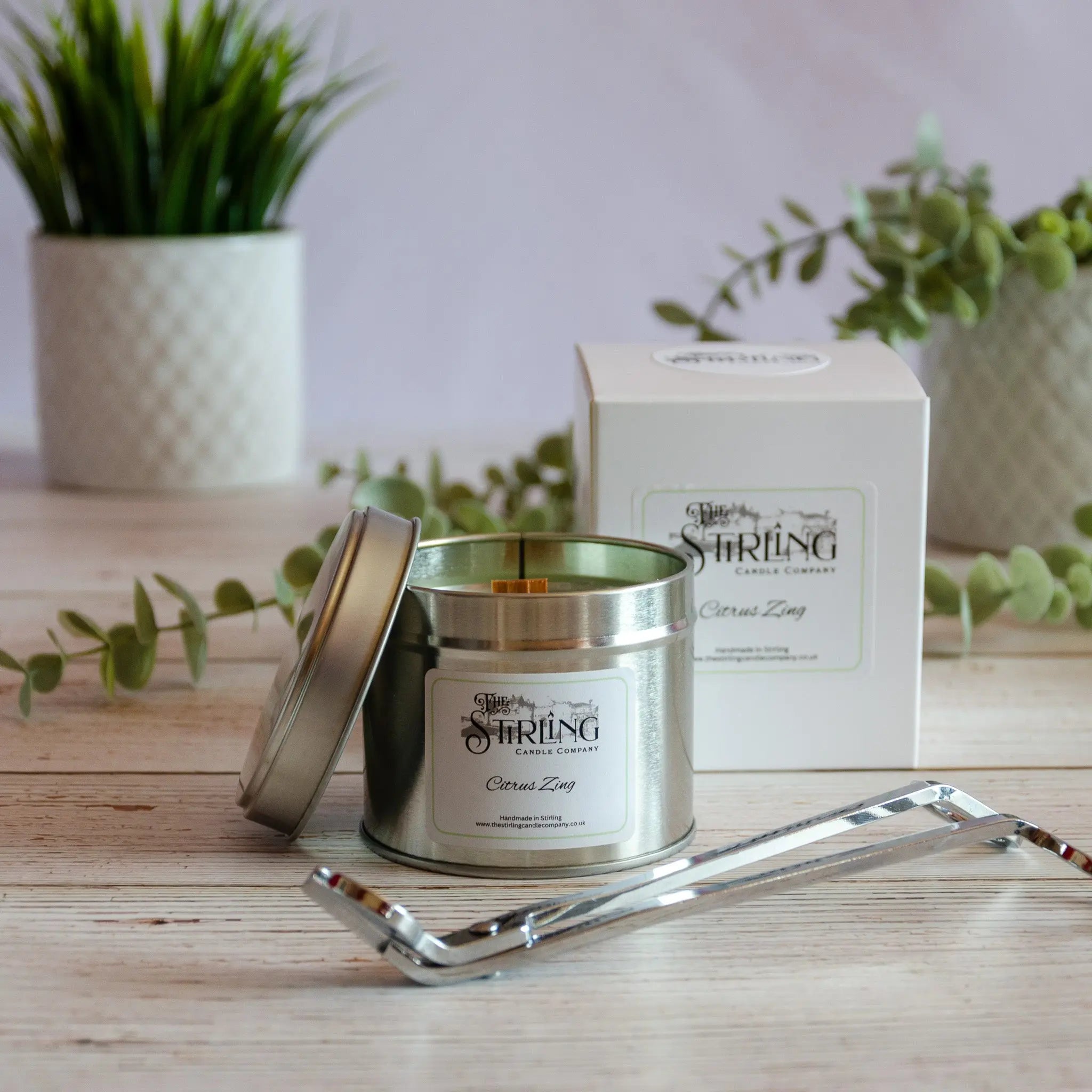 Citrus Zing – Travel Tin Candle – Wooden Wick The Stirling Candle Company