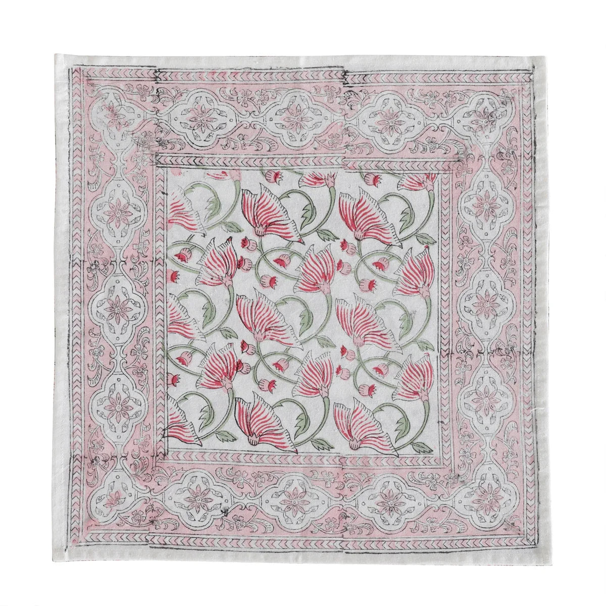 White & Pink hand Block Printed Table cloth | Set of 7