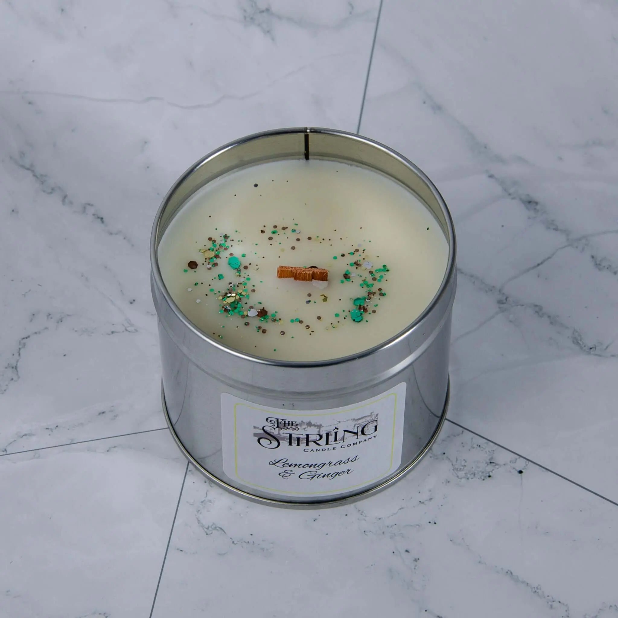 Lemongrass & Ginger – Travel Tin Candle – Wooden Wick The Stirling Candle Company