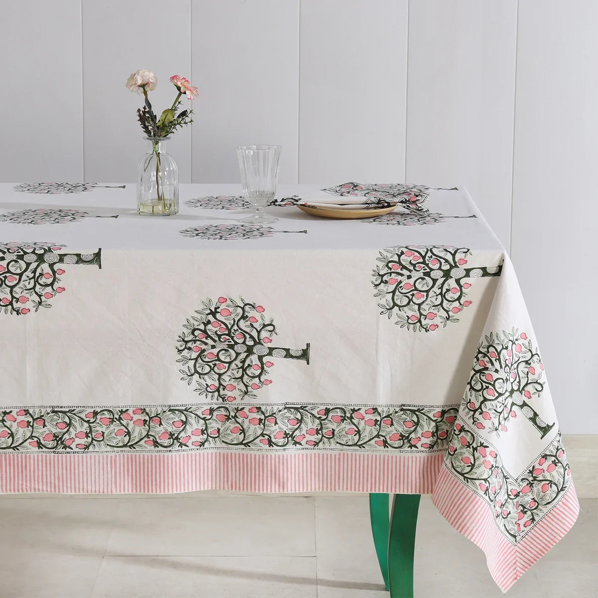 Tree Block Printed Luxe Table cloth | Set of 7