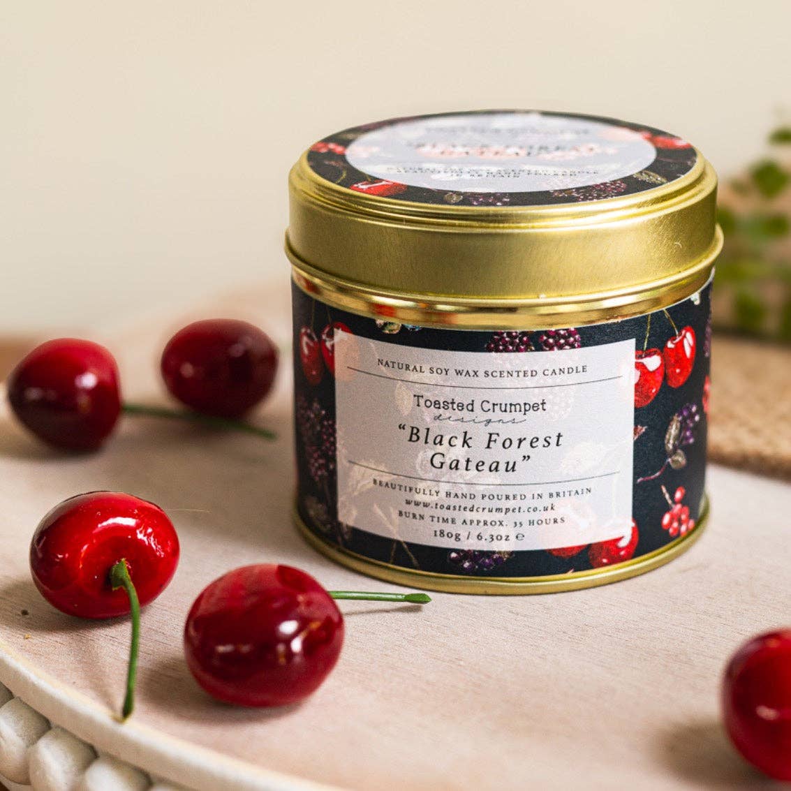 Black Forest Gateau Candle in a Matt Gold Tin