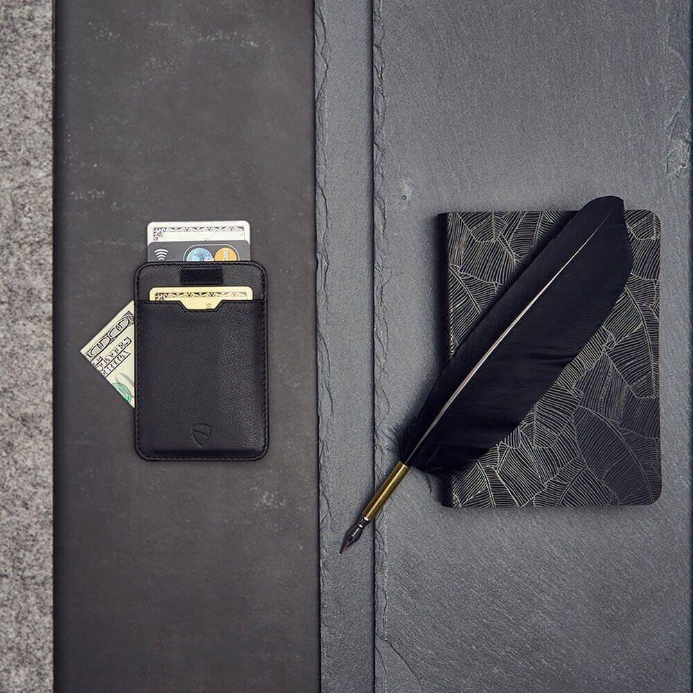 VAULTSKIN CHELSEA LEATHER CARD HOLDER WITH RFID BLOCKING (CARBON BLACK)