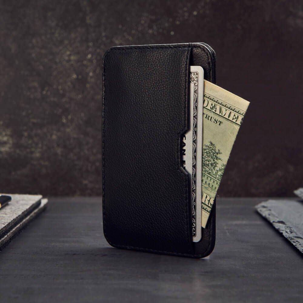 VAULTSKIN CHELSEA LEATHER CARD HOLDER WITH RFID BLOCKING (CARBON BLACK)