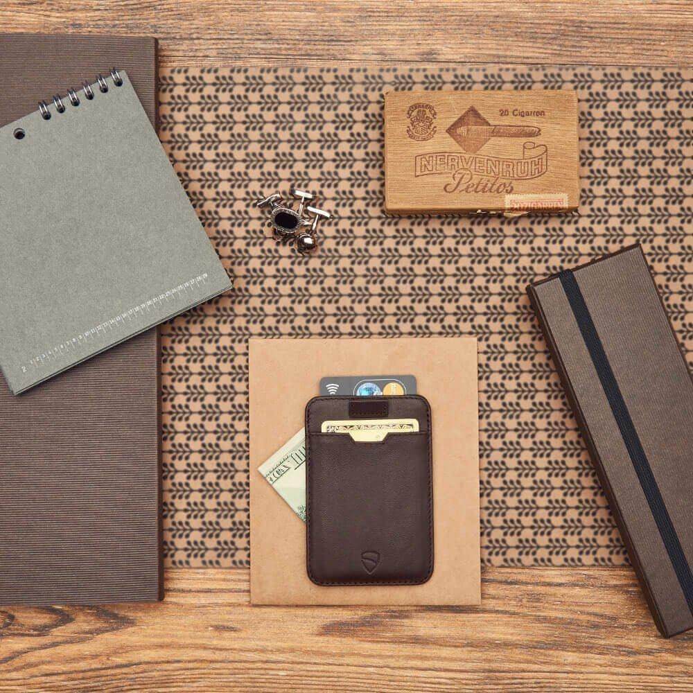 VAULTSKIN CHELSEA LEATHER CARD HOLDER WITH RFID BLOCKING (BROWN)