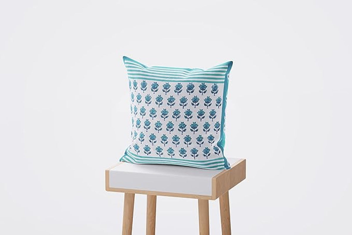 Green & White Ethnic Motifs Square Cushion Covers