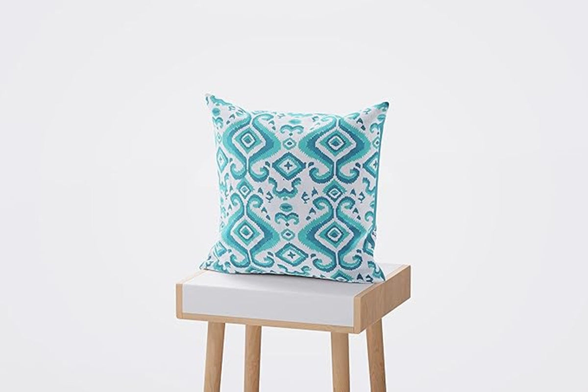 Green & White Ethnic Motifs Square Cushion Covers