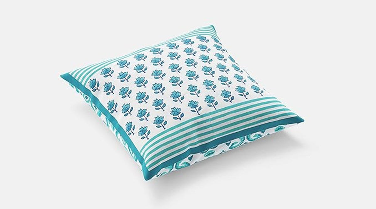 Green & White Ethnic Motifs Square Cushion Covers