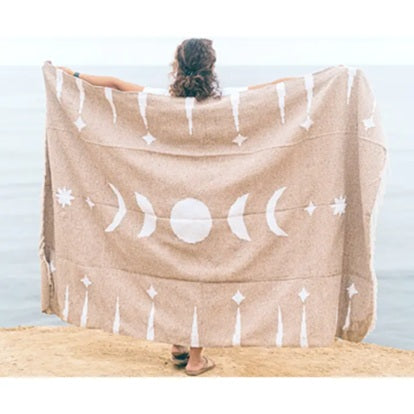 Moon Phases Mexican Blanket | Tan Beige White