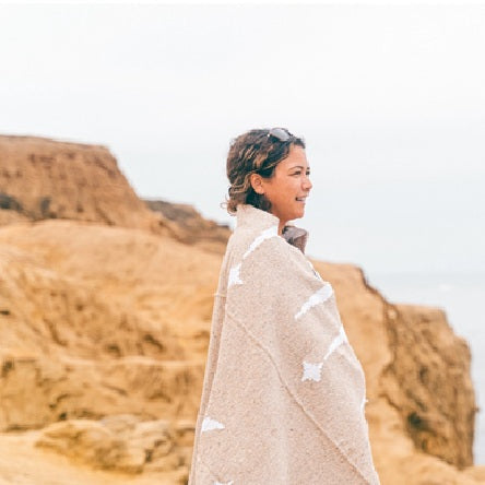 Moon Phases Mexican Blanket | Tan Beige White