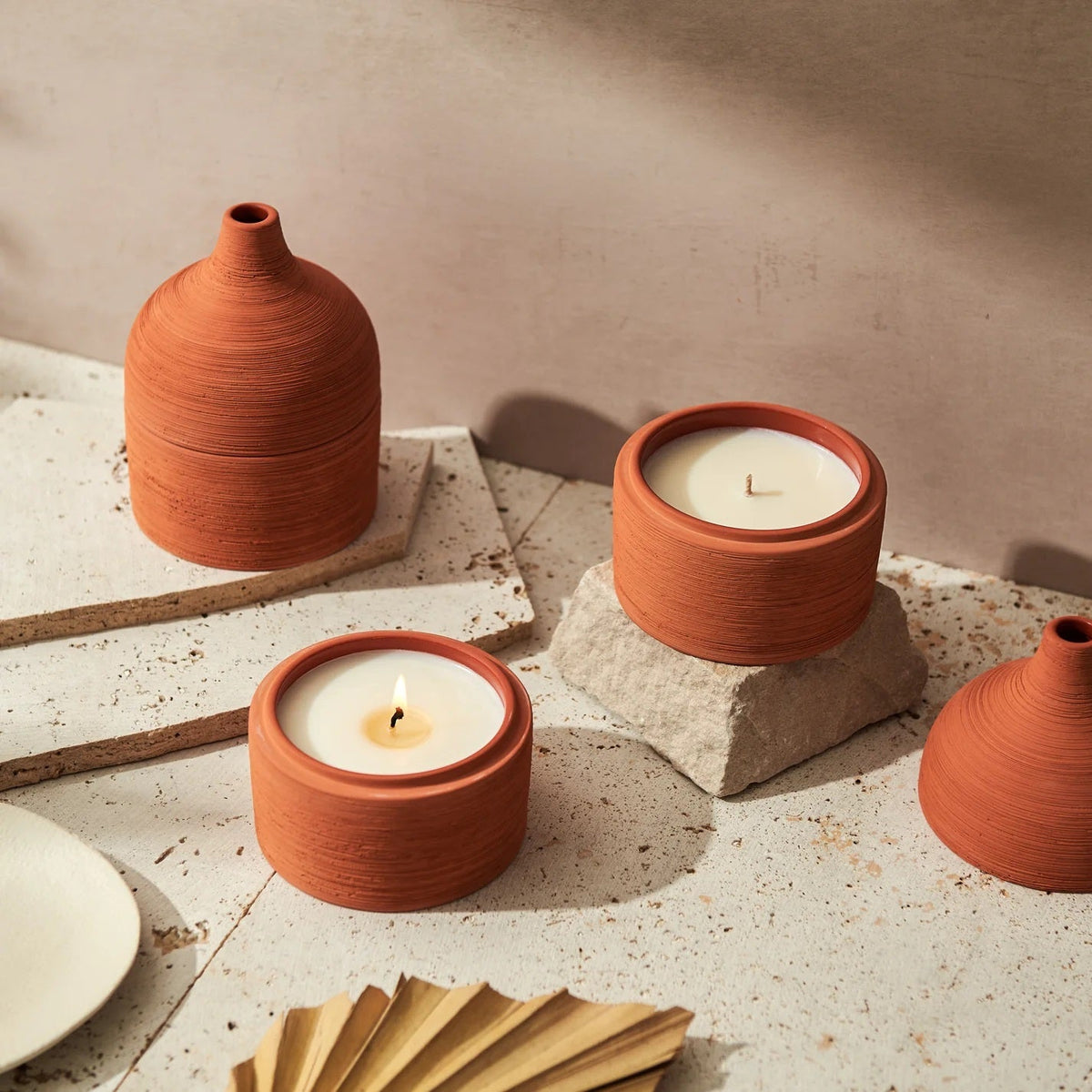 Moroccan Textured Terracotta Ceramic Candle