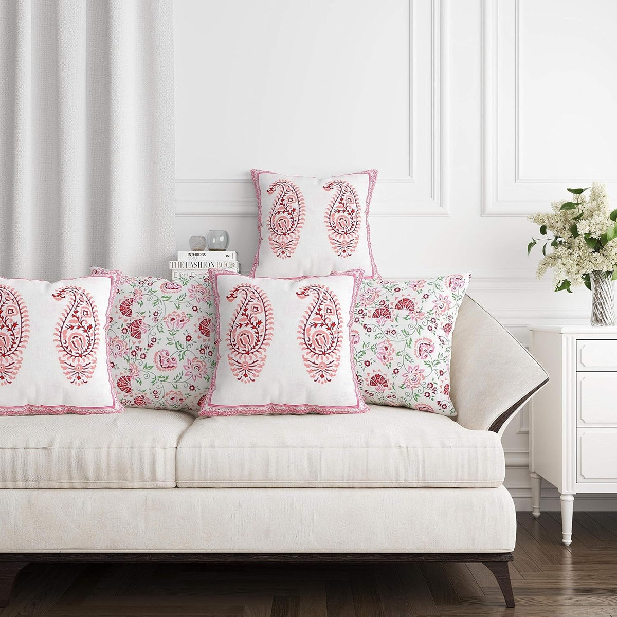 Peach Paisley Ethnic Cotton Square Cushion Covers