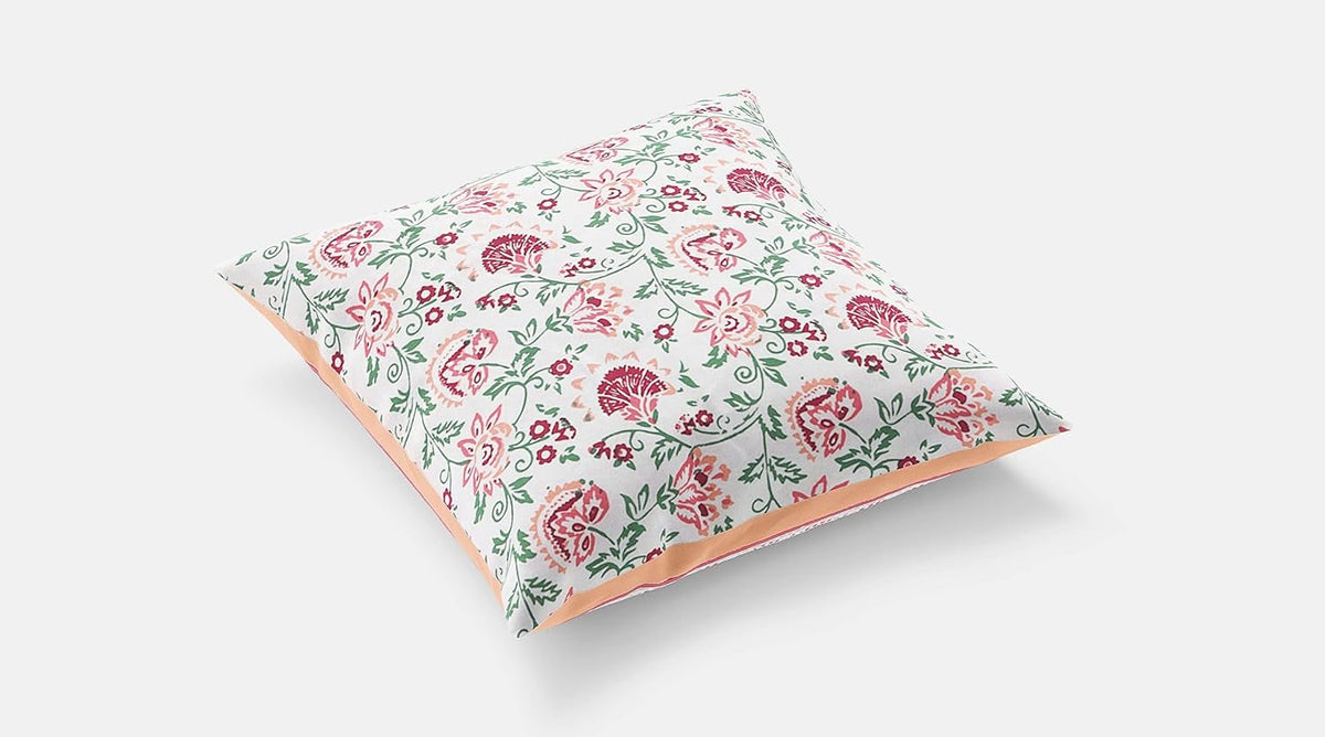 Peach Paisley Ethnic Cotton Square Cushion Covers