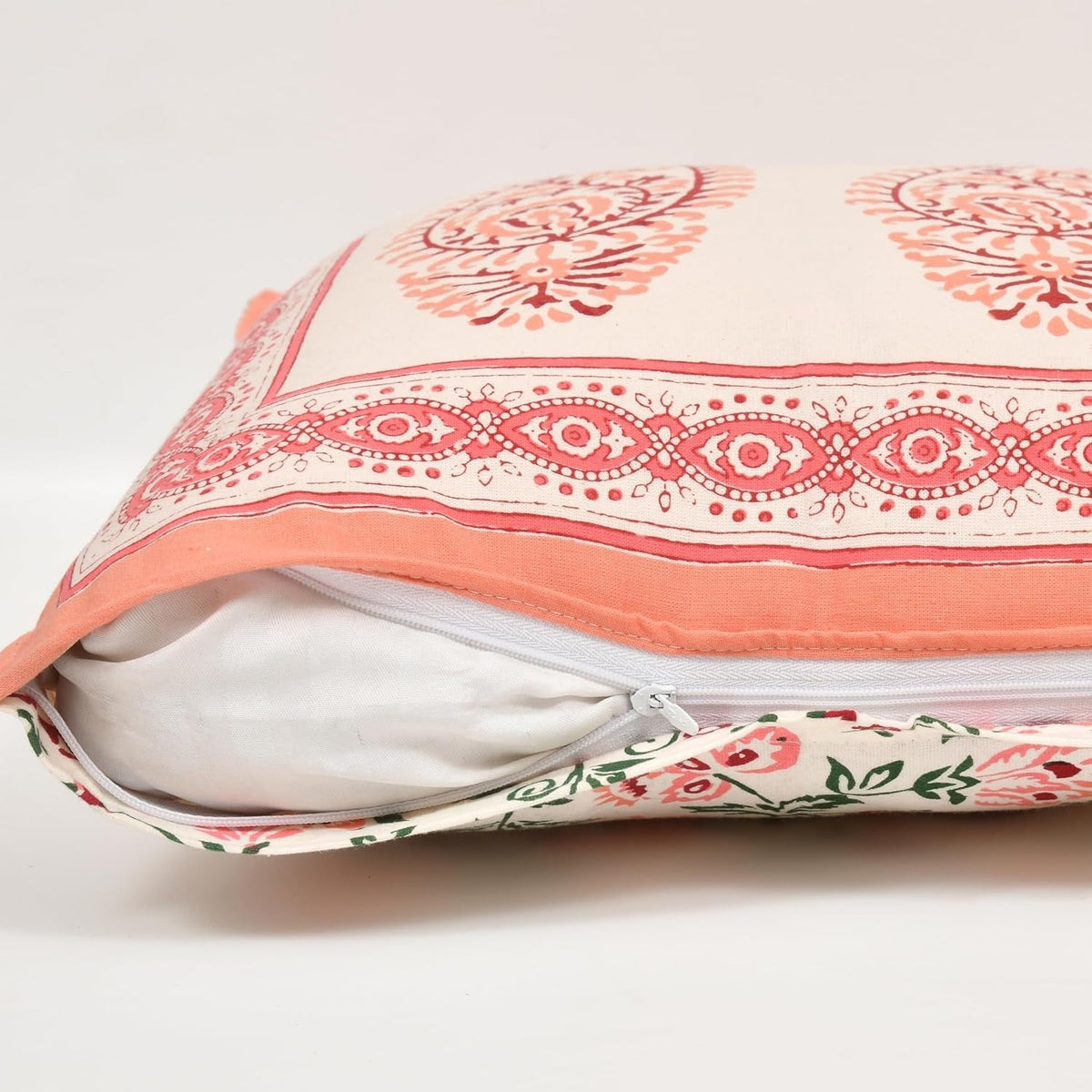 Peach Paisley Ethnic Cotton Square Cushion Covers
