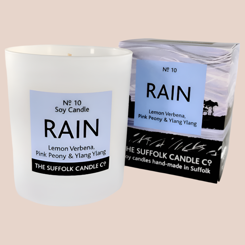 RAIN - Lemon Verbena, Pink Peony and Ylang Ylang - handmade soy candle - 200g - white glass