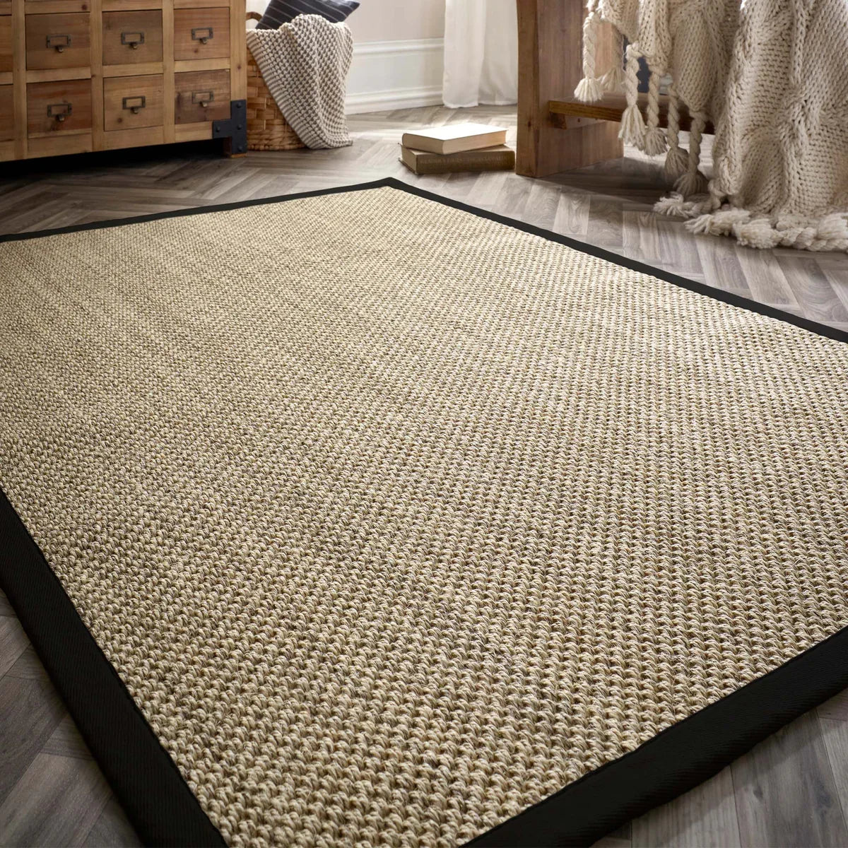 Sisal Rug Light Beige | Black Border