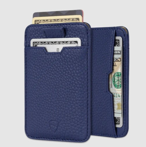 VAULTSKIN CHELSEA LEATHER CARD HOLDER WITH RFID BLOCKING | MATT BLUE