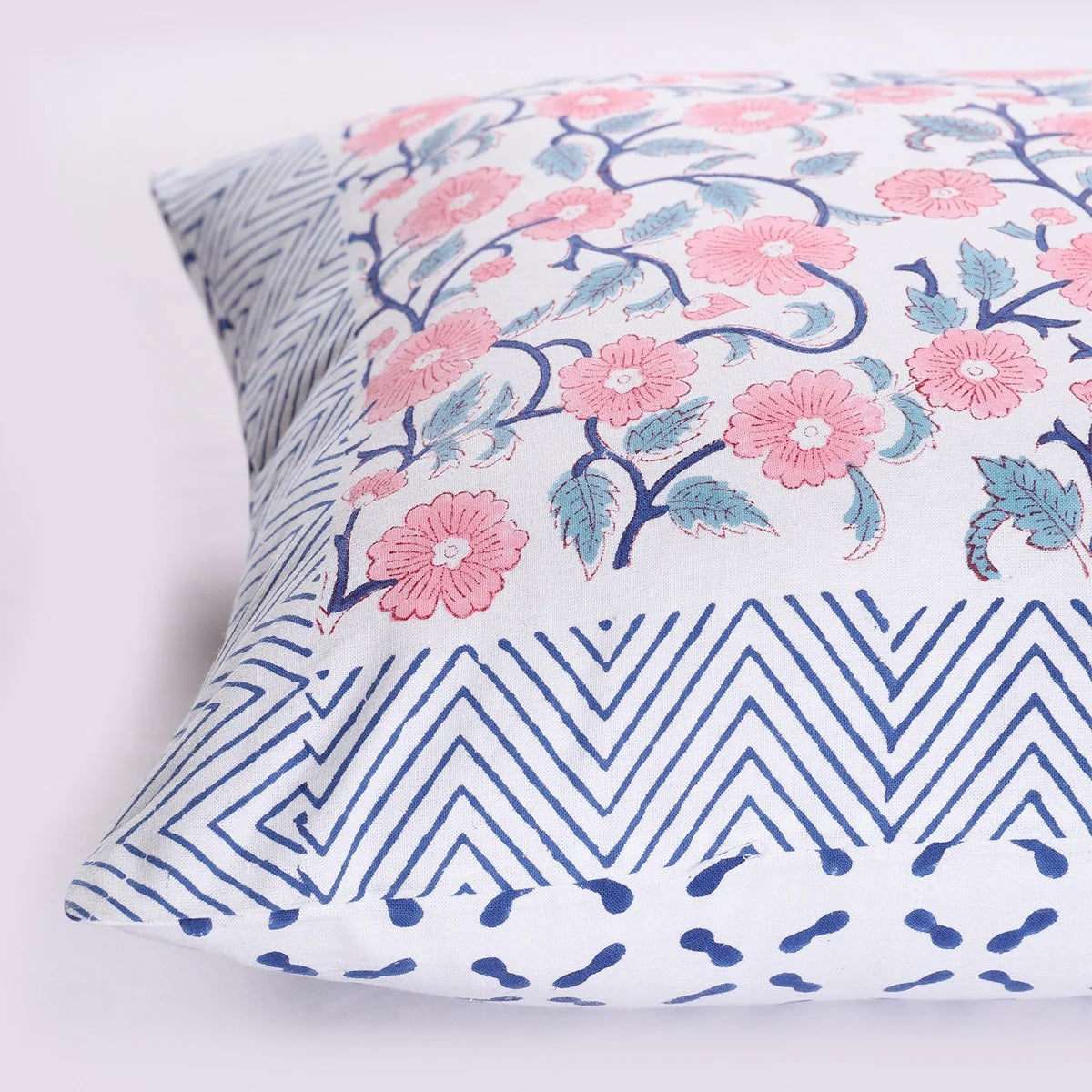 White & Pink Ethnic Motifs Cotton Square Cushion Covers