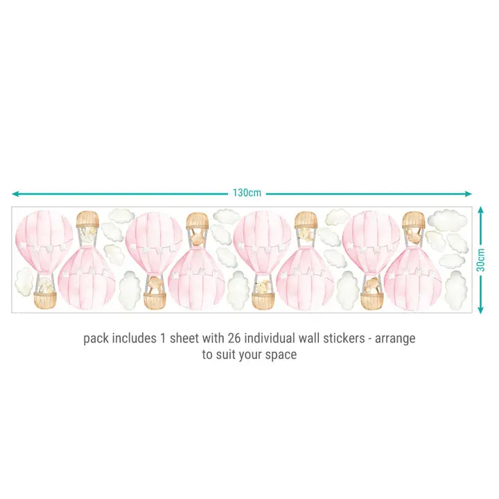 Pink Hot Air Balloons Wall Sticker Pack