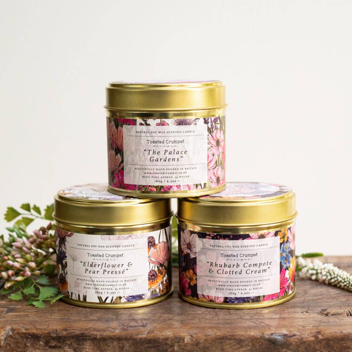 Rhubarb Compote & Clotted Cream Candle in a Matt Gold Tin