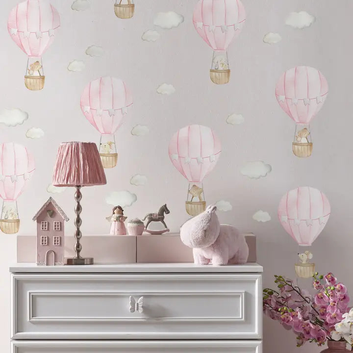 Pink Hot Air Balloons Wall Sticker Pack